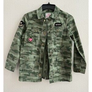 Justice Girls Camouflage Drawstring Waist Button Down Jacket Size 6/7